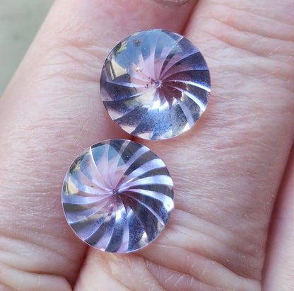 Laser Cut Amethyst Matched Pair | Custom Fancy Cut | Round