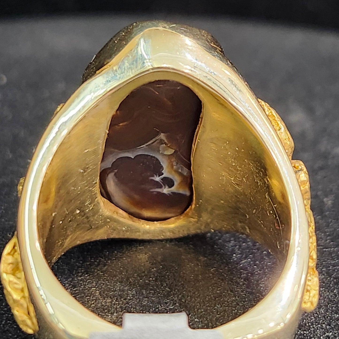 Rolling Fire | Men's 31.35 Gram Fire Agate and Gold Nugget Ring | 14kt