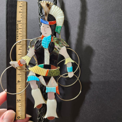 Zuni | Artist Jonathan Beyuka | Hoop Dancer Inlay Bolo Tie | Sterling Silver