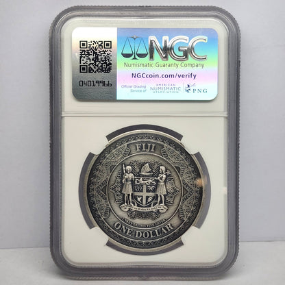 2023 Fiji MS70 ANTIQUED $1 Black Eagle Collectible Coin | Fine Silver | #8