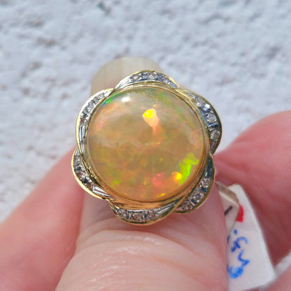 Queen Kaye | 10.81ct Ethiopian Opal & Diamond Ring | 18kt Yellow Gold