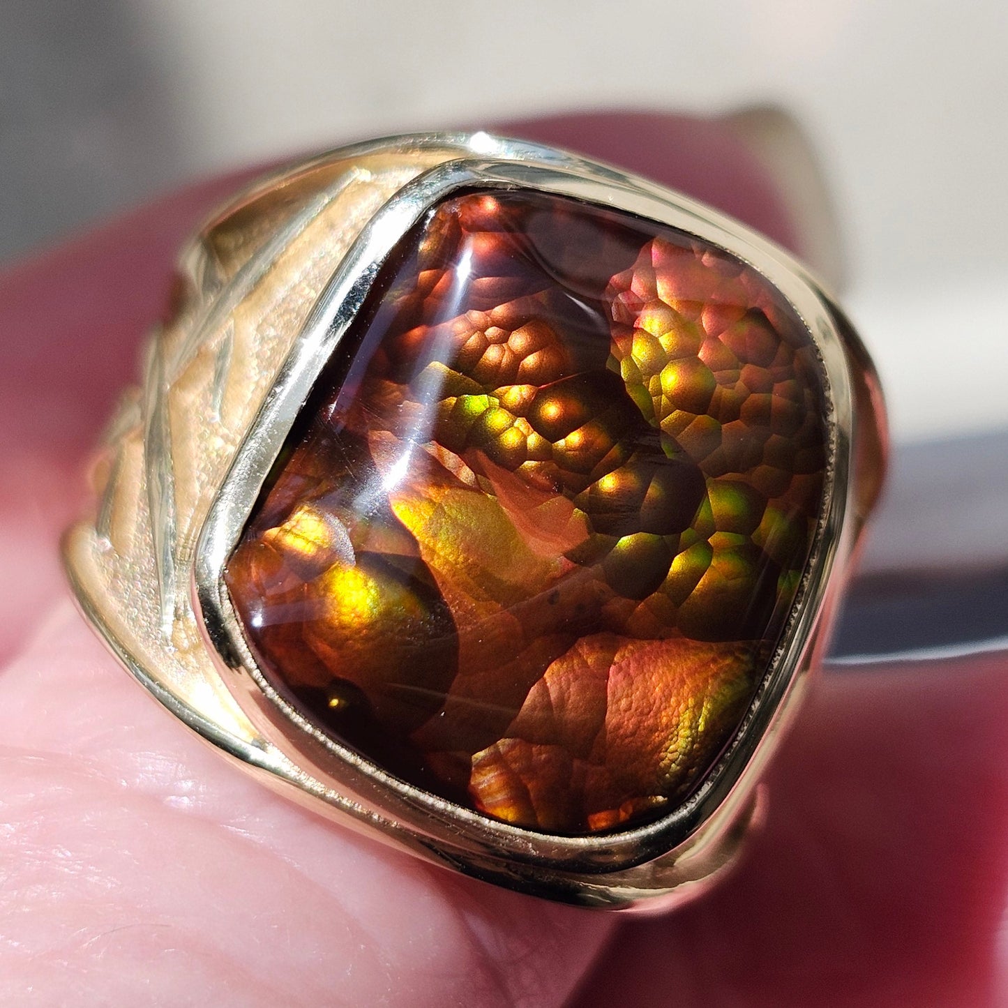 Igneas | Men's 21.49 Gram Custom Fire Agate Ring | 14kt Yellow Gold