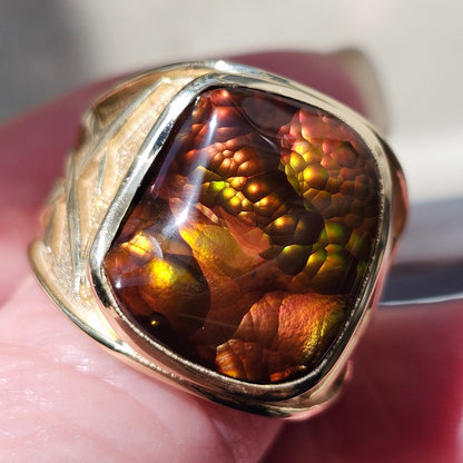Igneas | Men's 21.49 Gram Custom Fire Agate Ring | 14kt Yellow Gold