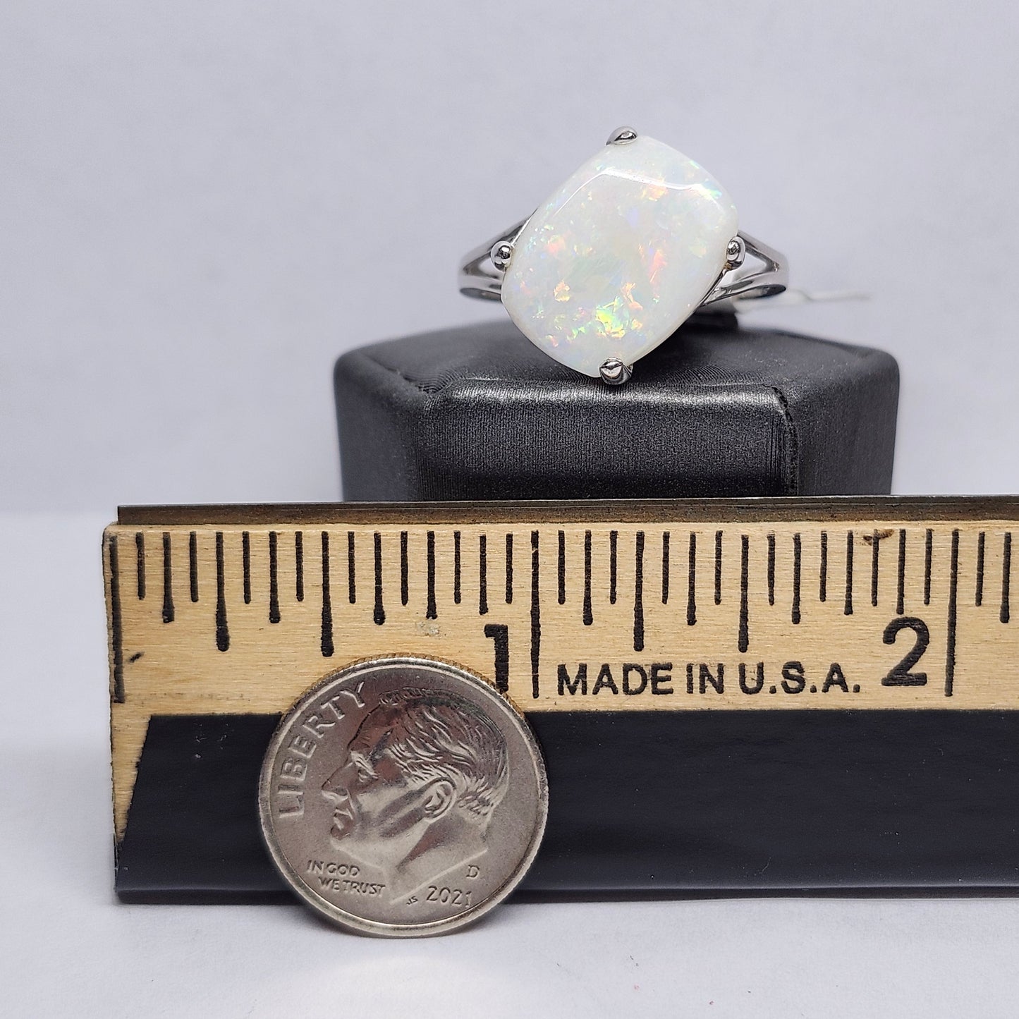 Kali | Ladies Australian White Crystal Opal Ring | Cushion Cut | 10kt White Gold