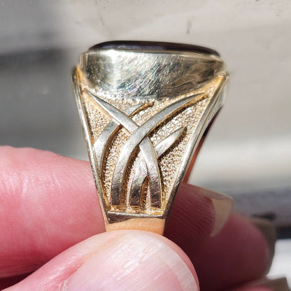 Igneas | Men's 21.49 Gram Custom Fire Agate Ring | 14kt Yellow Gold