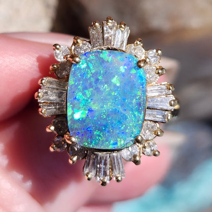 Areja | Australian Koroit Boulder Opal & Diamond Ring | Estate | 14kt Yellow Gold