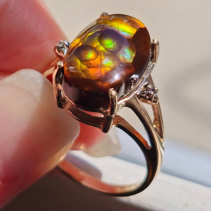 Ladies' Fire Agate & Diamond Ring | 10kt Gold