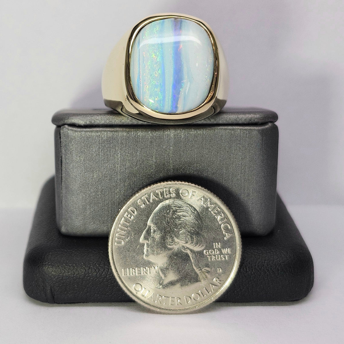 Linhas | Men's Australian Quilpie Boulder Opal Ring | Custom | 14kt Yellow Gold