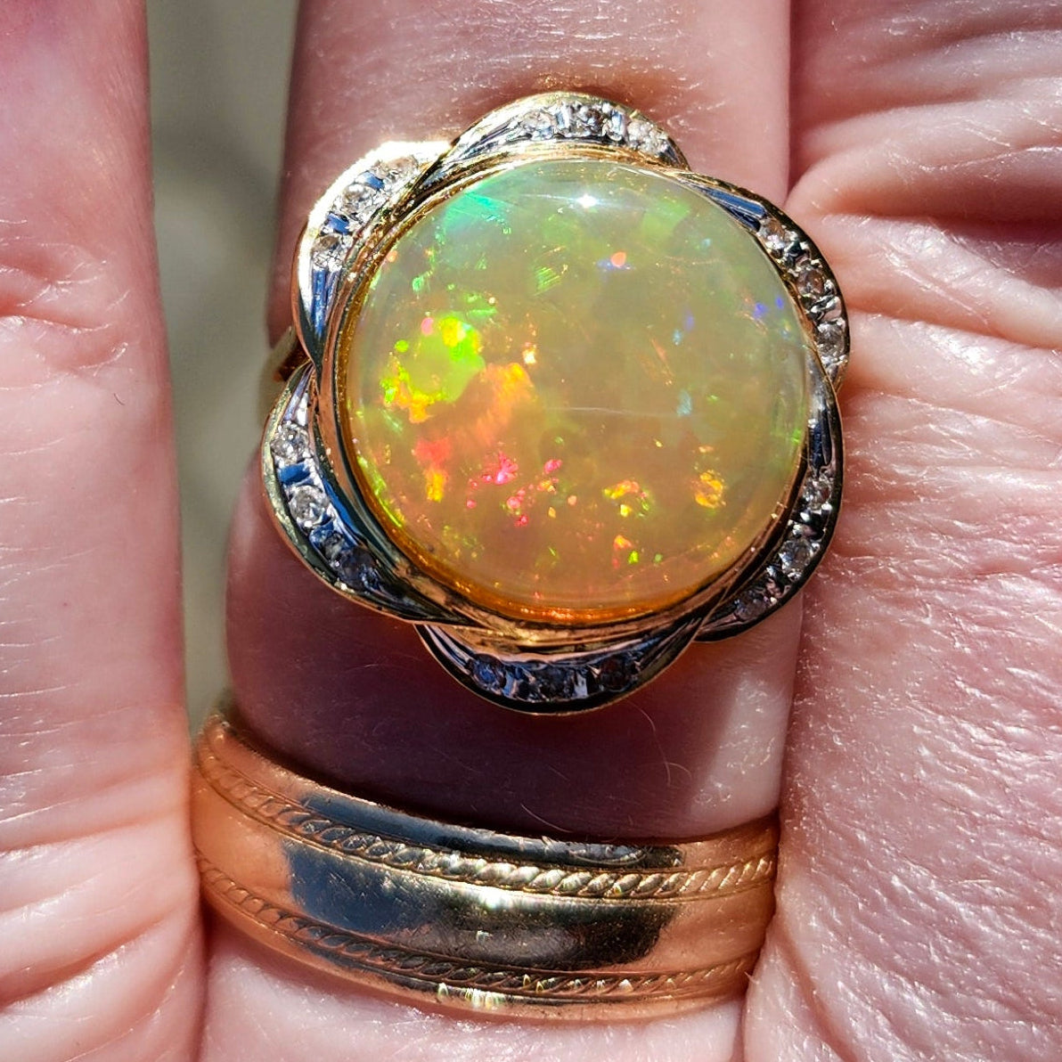 Queen Kaye | 10.81ct Ethiopian Opal & Diamond Ring | 18kt Yellow Gold