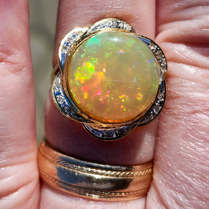 Queen Kaye | 10.81ct Ethiopian Opal & Diamond Ring | 18kt Yellow Gold