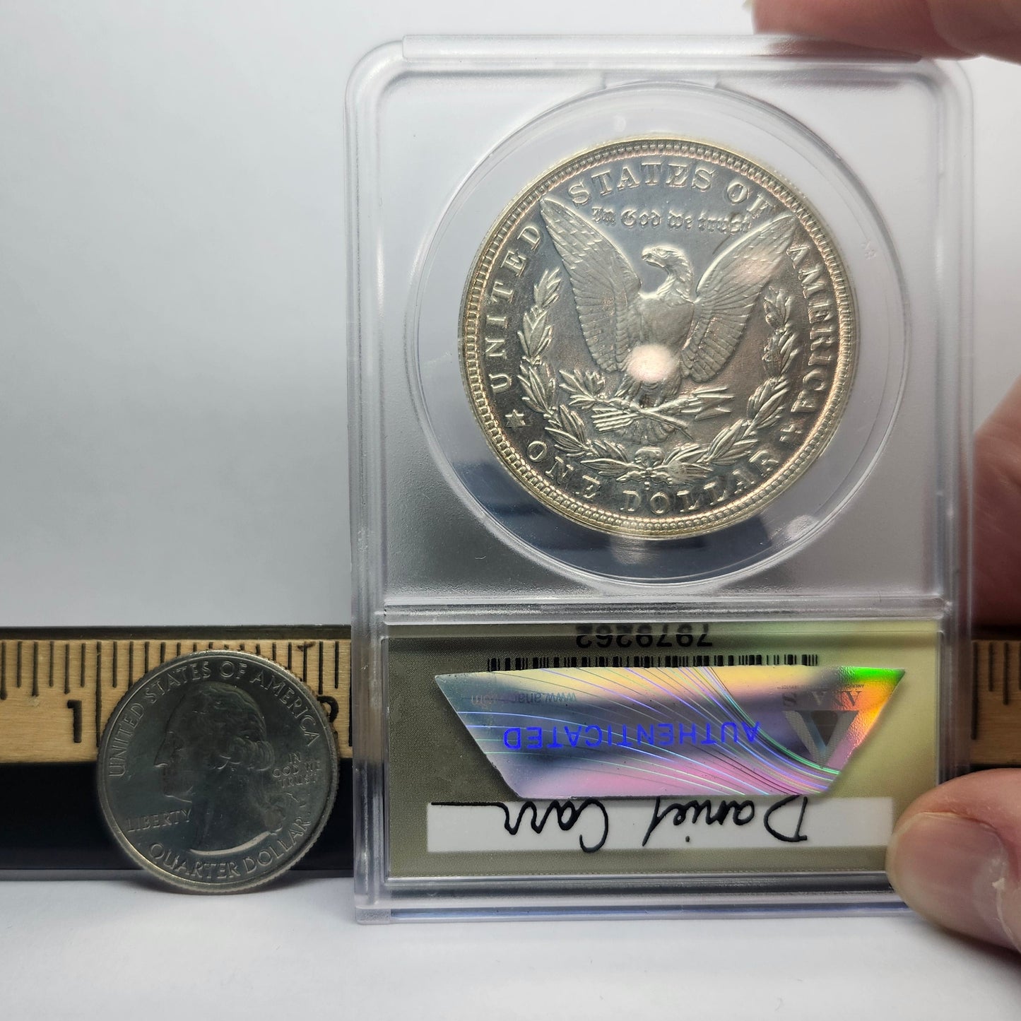 1964-D Daniel Carr $1 Morgan Silver Dollar Collectible Coin | O/S on USA 1878-1921 | MS-68 | Daniel Carr Signed Label | #27