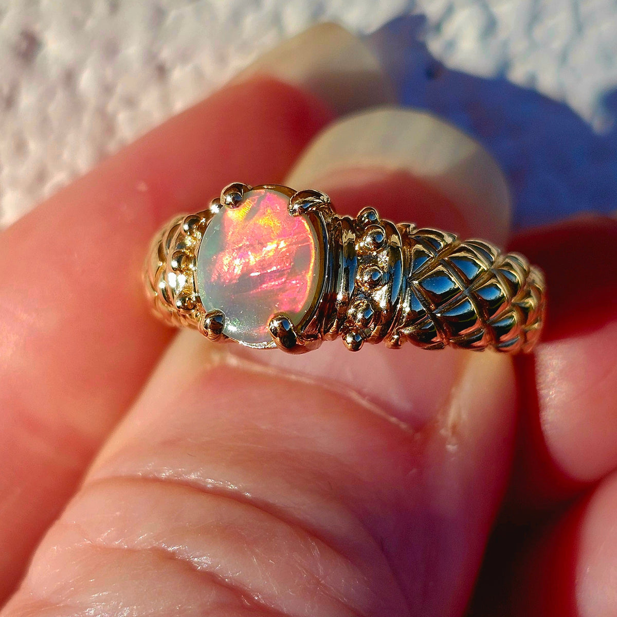 Rosa | 0.73ct Lightning Ridge Semi-Black Australian Opal Ring | Custom | 14kt Yellow Gold