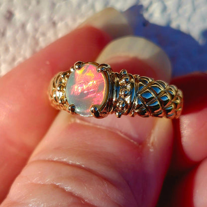 Rosa | 0.73ct Lightning Ridge Semi-Black Australian Opal Ring | Custom | 14kt Yellow Gold