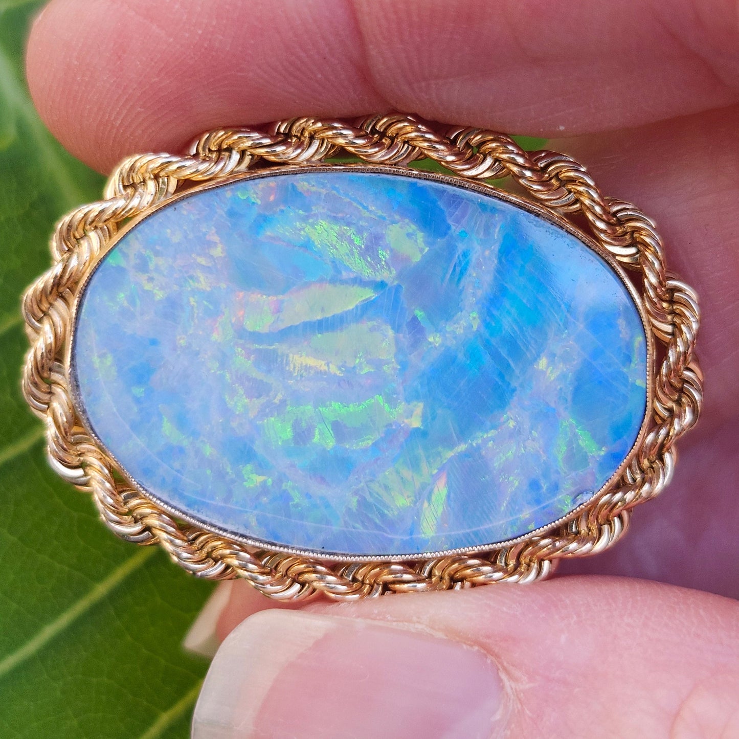 Rica | Lightning Ridge Australian Semi-Black Opal Doublet | Estate Pendant and Brooch/Pin | 14kt Yellow Gold