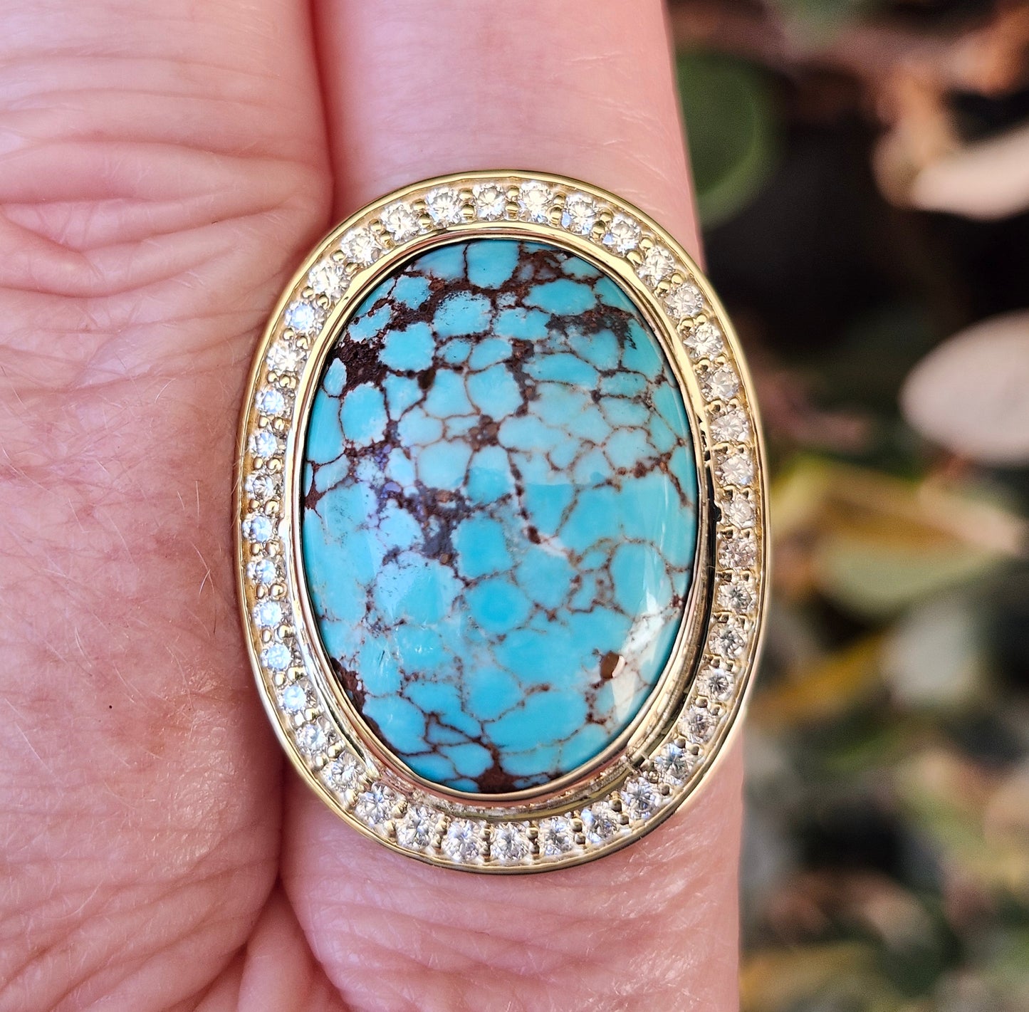 Egyptian Turquoise & Diamond Ring | Custom | 14kt Yellow Gold