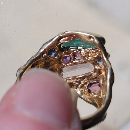 Tourmaline Trio & Spinel Custom Ring | 14kt Yellow Gold