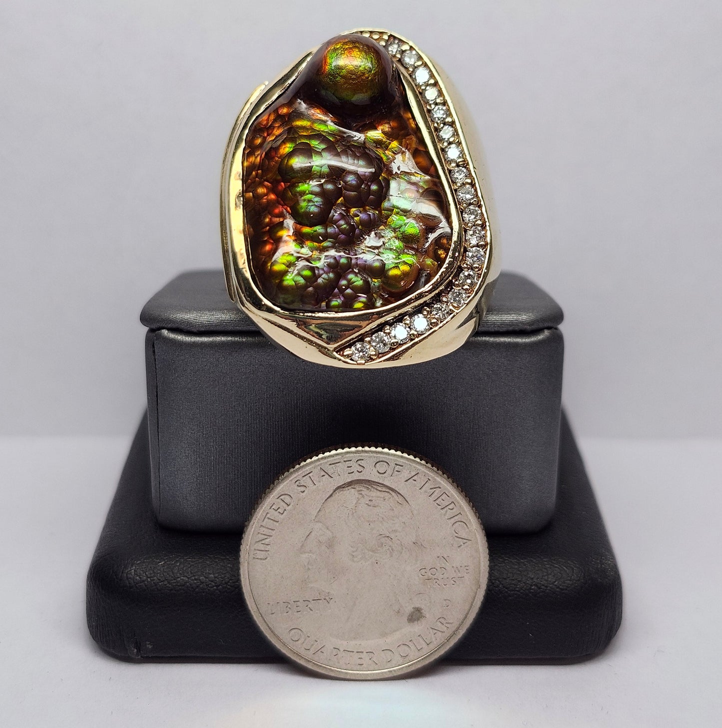 Legacy | 44.30 Gram Custom Fire Agate and Diamond Ring | 14kt Yellow Gold