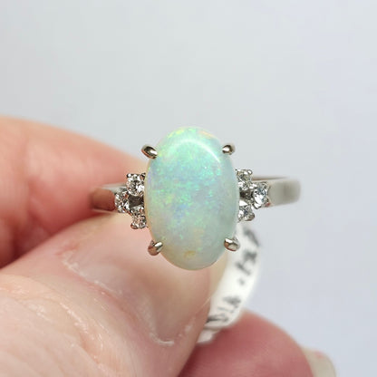 Jessica | Brazilian Crystal Opal & Diamond Ring | 14kt White Gold