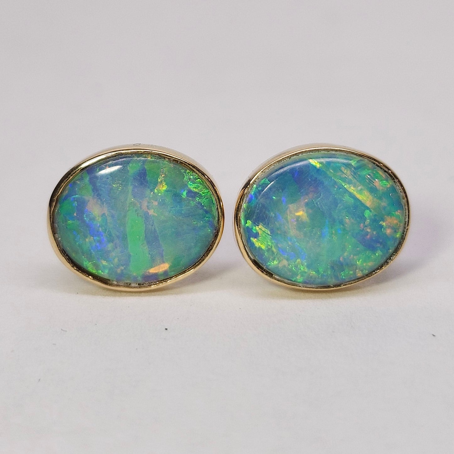 Elektra | Lightning Ridge Australian Crystal Opal Stud Earrings | 14kt Yellow Gold