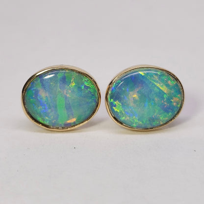 Elektra | Lightning Ridge Australian Crystal Opal Stud Earrings | 14kt Yellow Gold