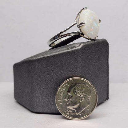 Kali | Ladies Australian White Crystal Opal Ring | Cushion Cut | 10kt White Gold