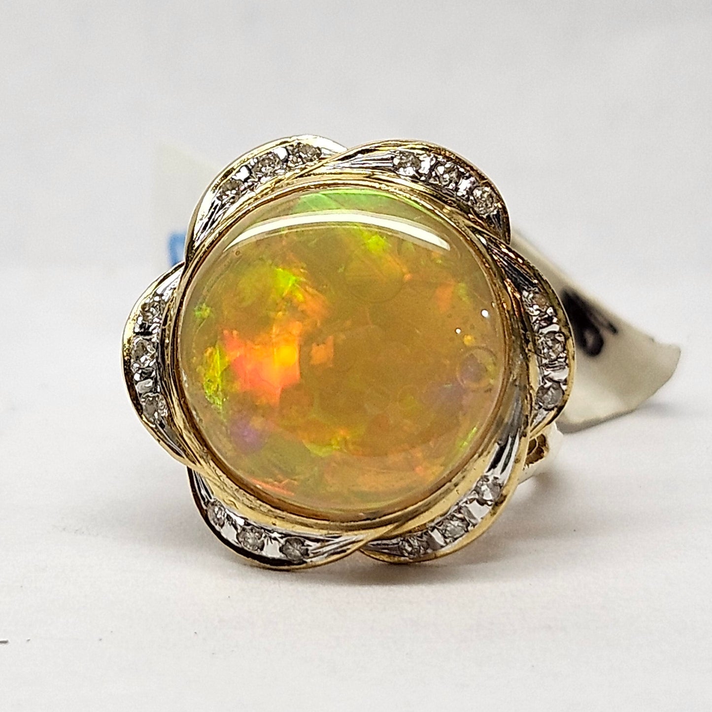 Queen Kaye | 10.81ct Ethiopian Opal & Diamond Ring | 18kt Yellow Gold
