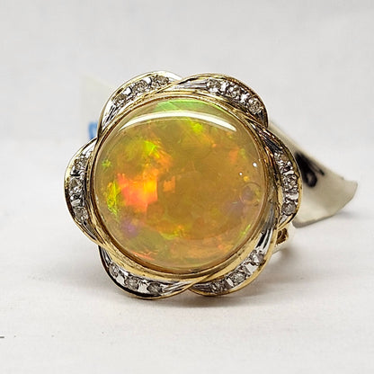 Queen Kaye | 10.81ct Ethiopian Opal & Diamond Ring | 18kt Yellow Gold