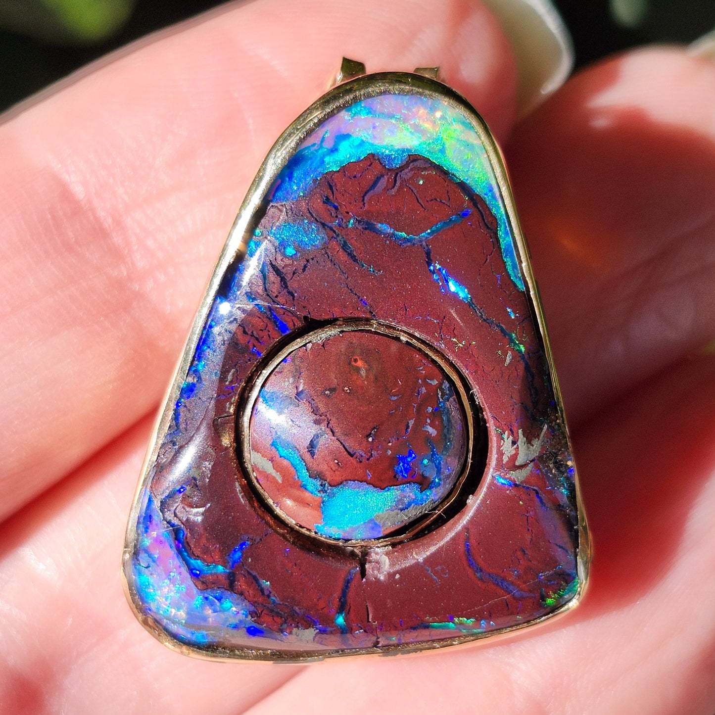 Duetto | Yowah Queensland Boulder Opal Pendant  | Custom | 14kt Yellow Gold