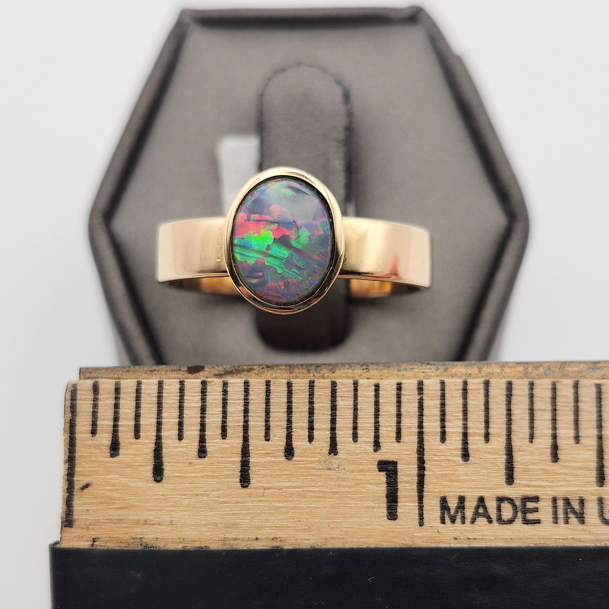 Aria | 2.38ct Lightning Ridge Semi-Black Australian Opal Ring | Custom | 18kt Yellow Gold