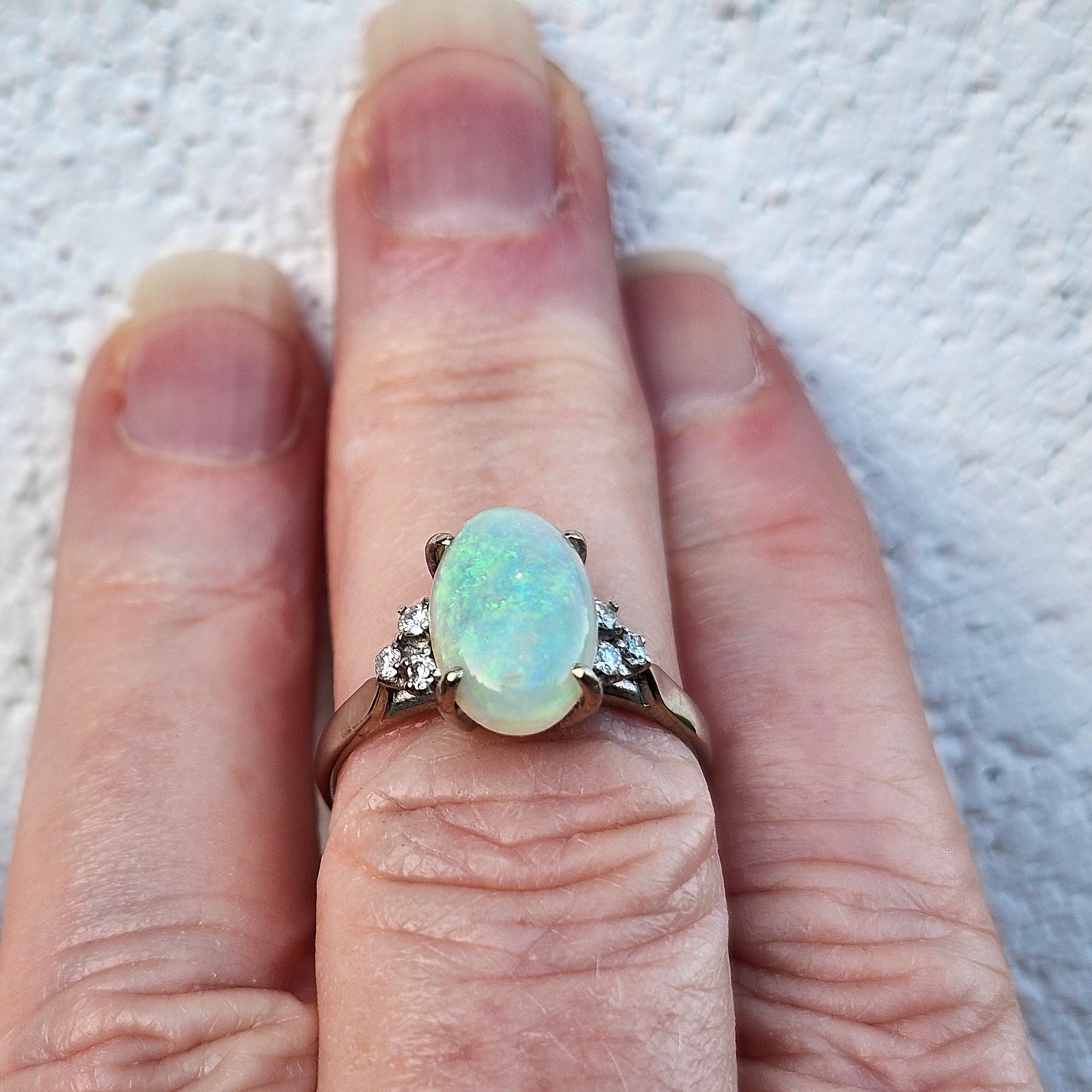 Jessica | Brazilian Crystal Opal & Diamond Ring | 14kt White Gold