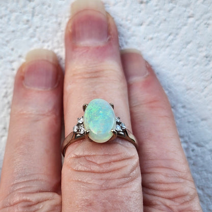 Jessica | Brazilian Crystal Opal & Diamond Ring | 14kt White Gold