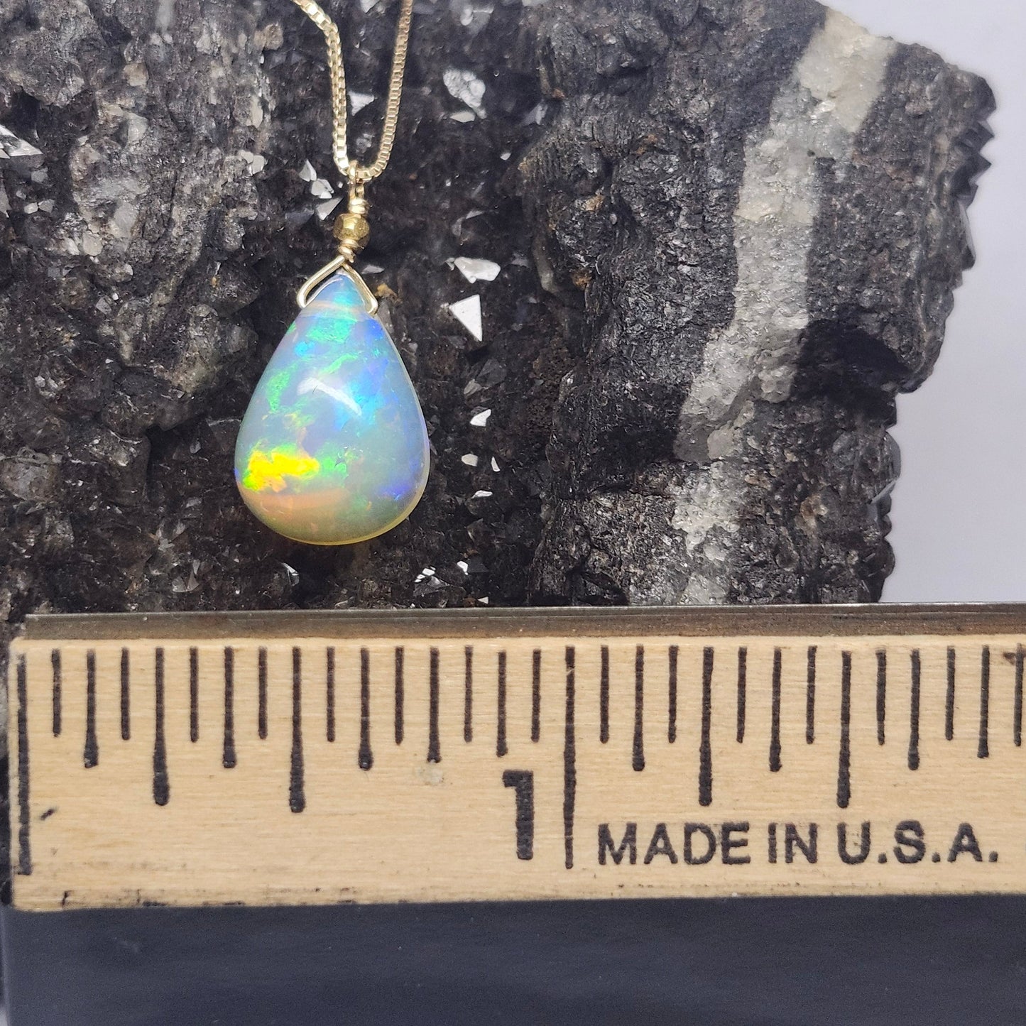 Joy | 3.20ct Ethiopian African Crystal Opal Pendant | 14kt Yellow Gold