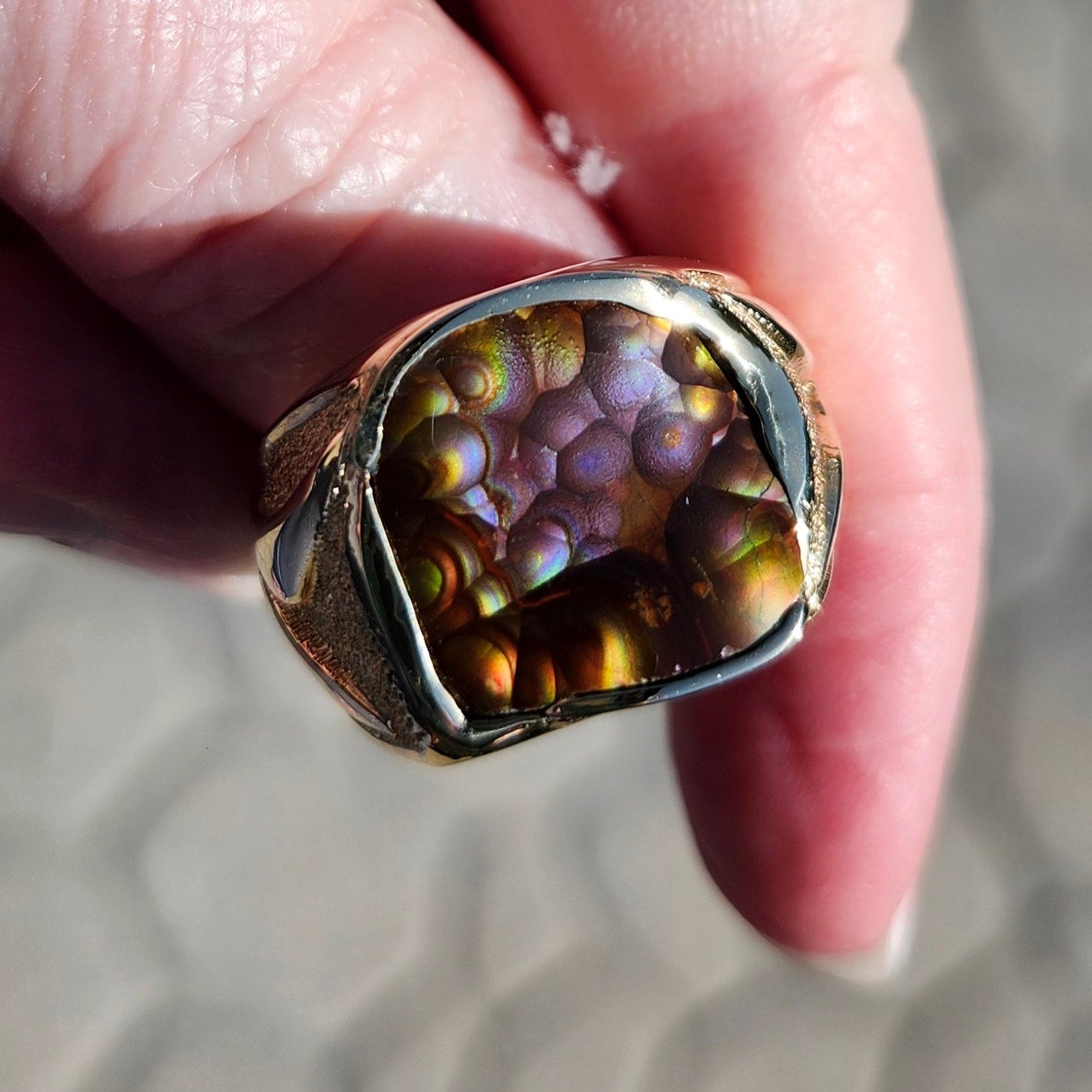 Purple Heart | Men's 20.13 Gram Fire Agate and Gold Nugget Ring | 14kt