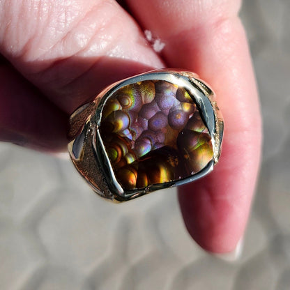 Purple Heart | Men's 20.13 Gram Fire Agate and Gold Nugget Ring | 14kt
