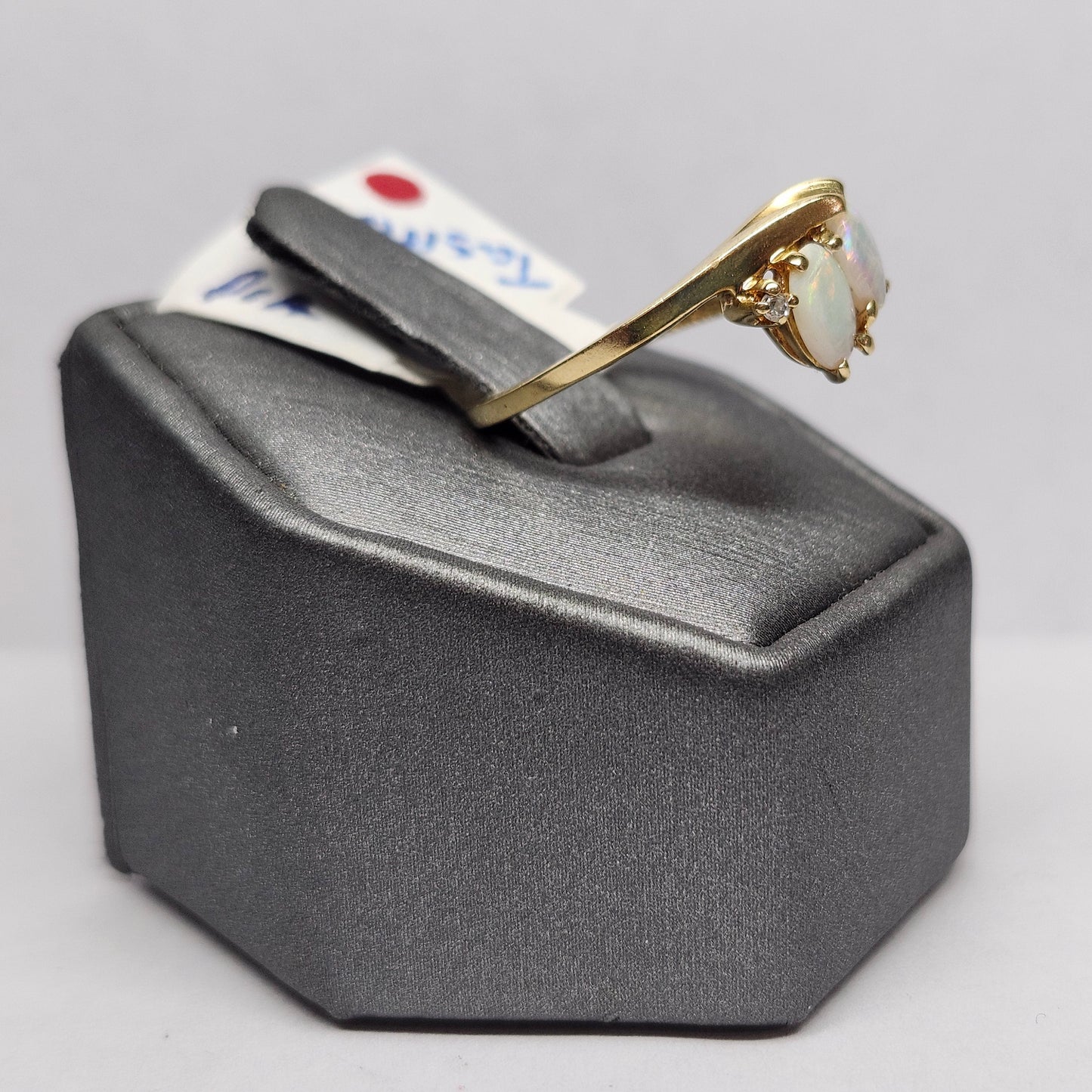 Tasmin | Ladies Australian White Crystal Opal & Diamond Ring | 14kt Yellow Gold