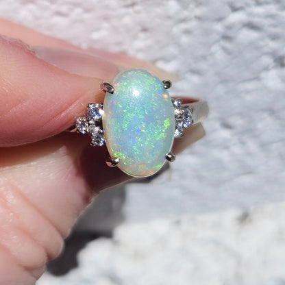 Jessica | Brazilian Crystal Opal & Diamond Ring | 14kt White Gold
