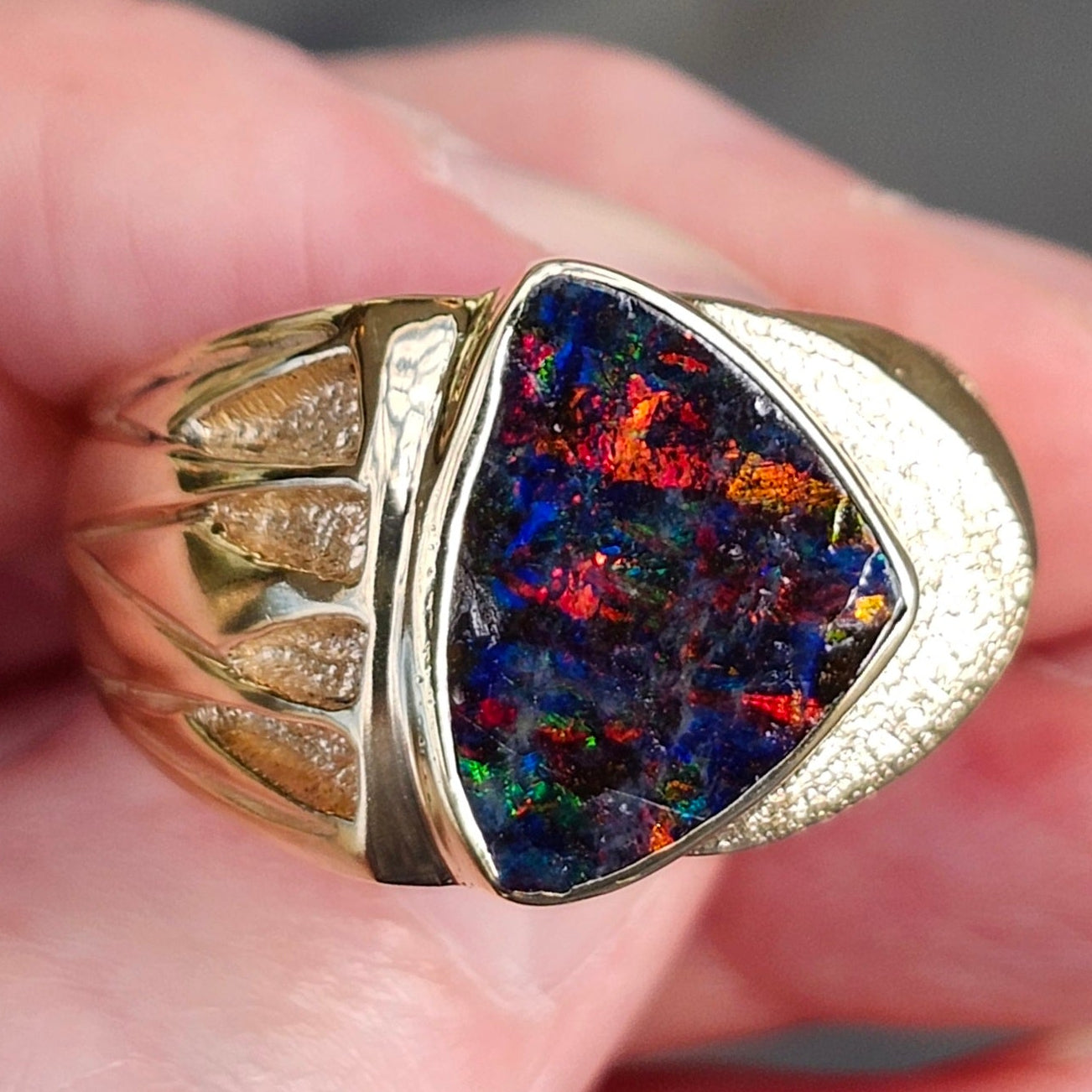 Red Admiral | Quilpie Black Boulder Opal Ring | 14kt