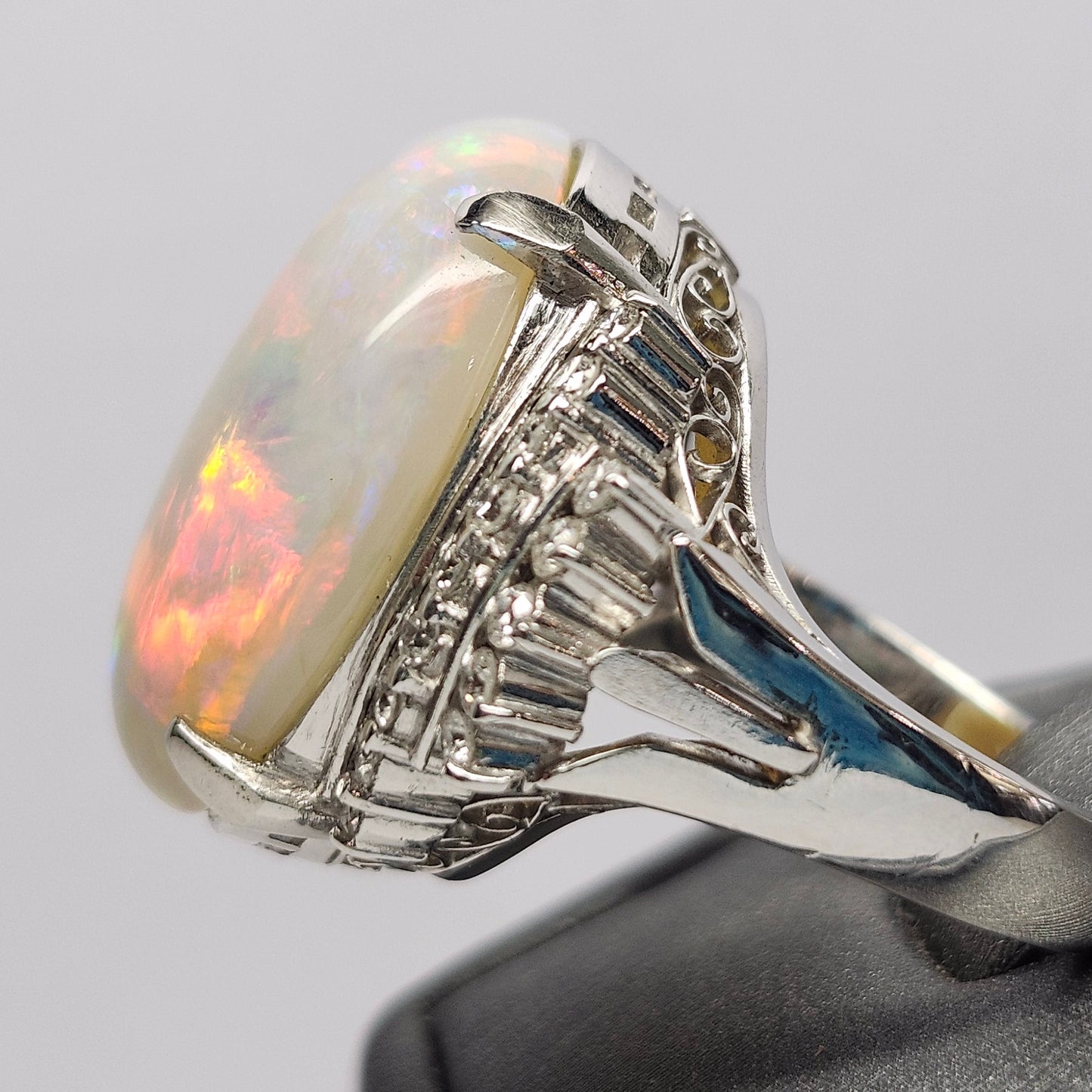 Nina | 12.54ct White Crystal Opal & Diamond Ring in Platinum