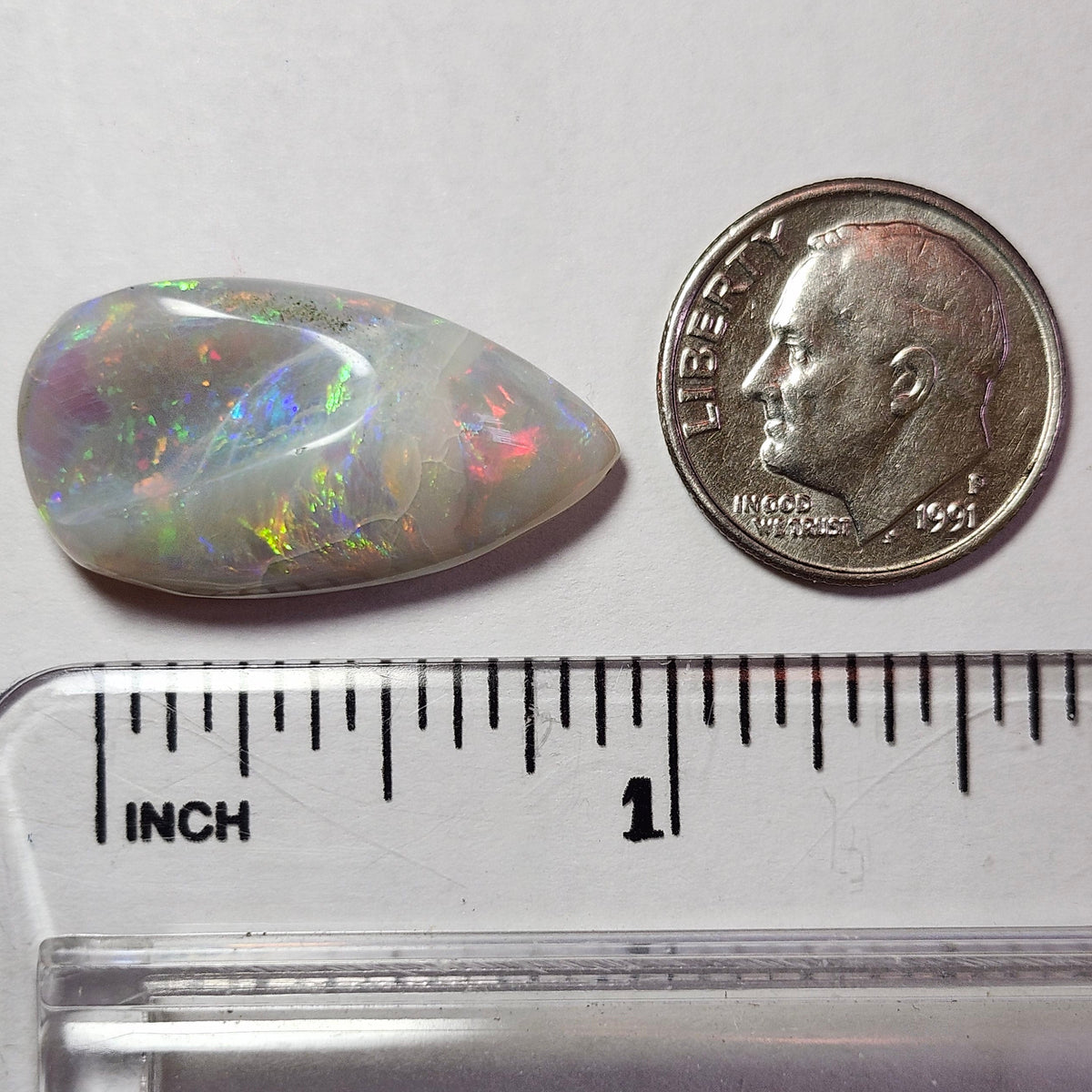 14.44ct Lightning Ridge Semi-Black Australian Opalized Fossil Shell | Freeform Pear | #E289