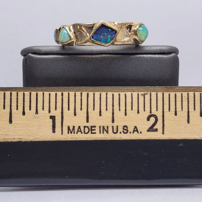 Quint | Australian Black and Semi-Black Opal Multi-Stone Band | Custom | 14kt Yellow Gold