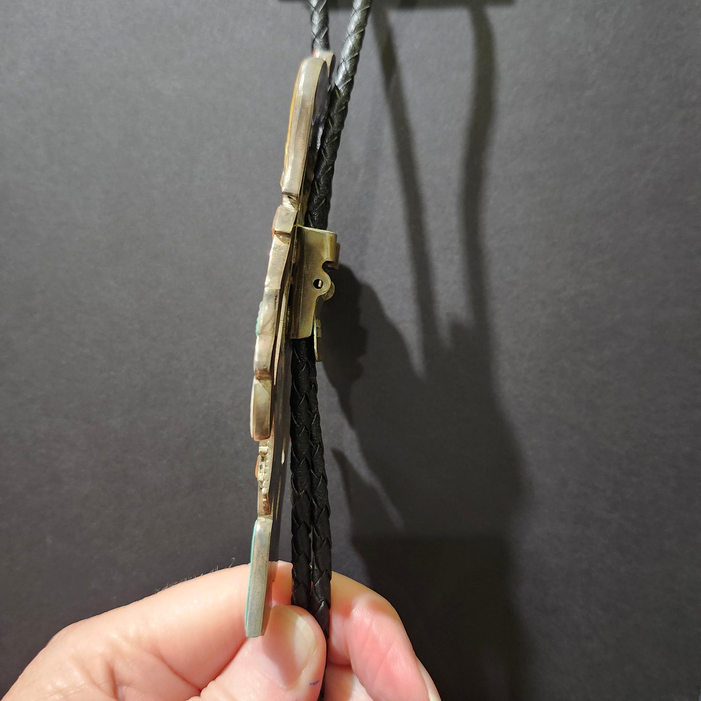 Zuni | Artist Eddie Beyuka | Sun Shield Dancer Inlay Bolo Tie | Sterling Silver