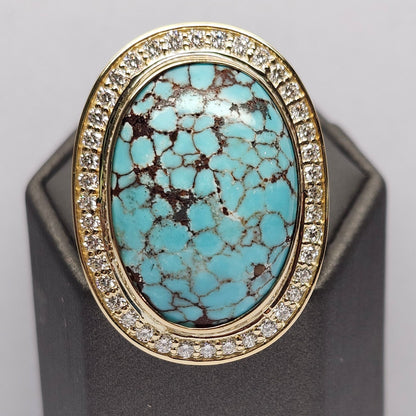 Egyptian Turquoise & Diamond Ring | Custom | 14kt Yellow Gold