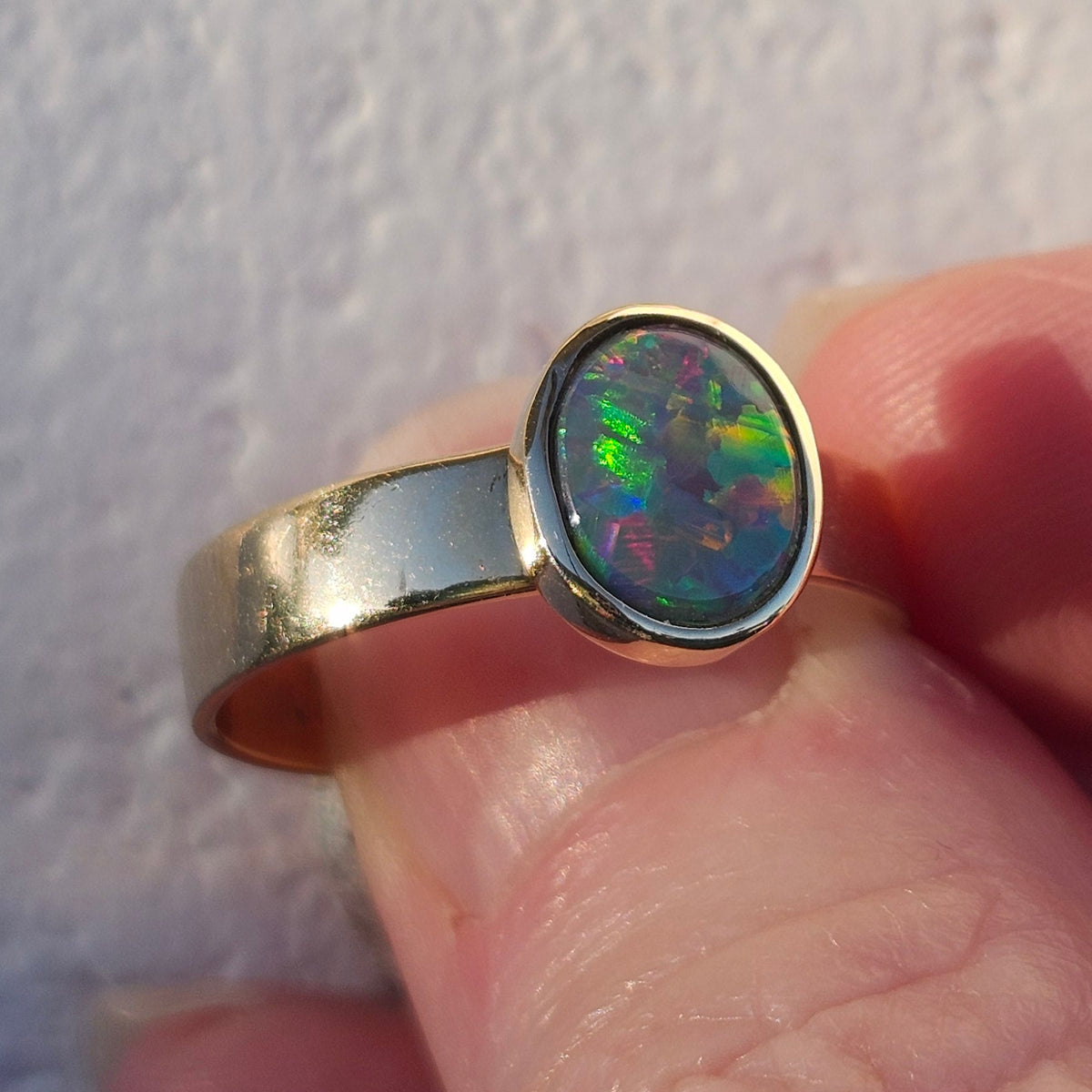 Aria | 2.38ct Lightning Ridge Semi-Black Australian Opal Ring | Custom | 18kt Yellow Gold