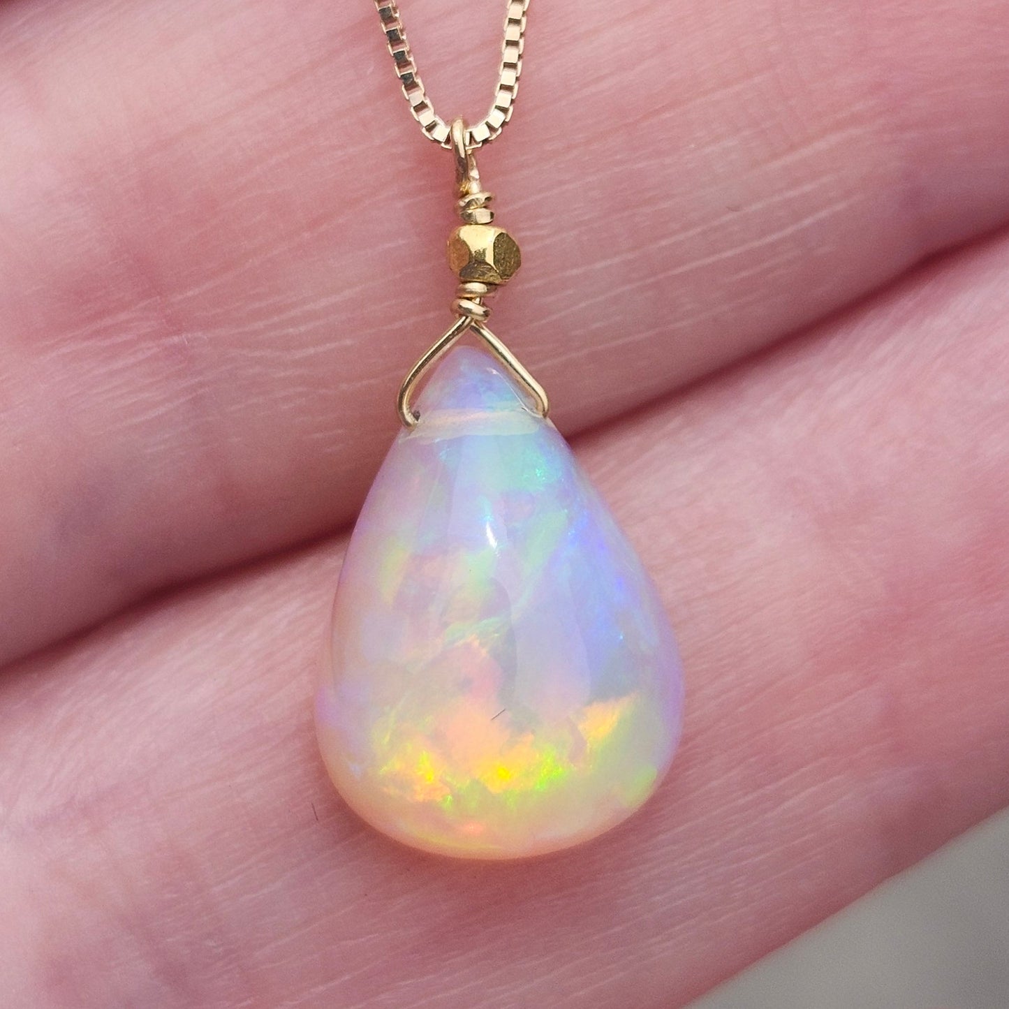Joy | 3.20ct Ethiopian African Crystal Opal Pendant | 14kt Yellow Gold