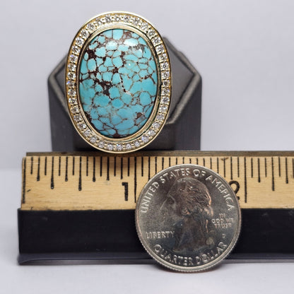 Egyptian Turquoise & Diamond Ring | Custom | 14kt Yellow Gold