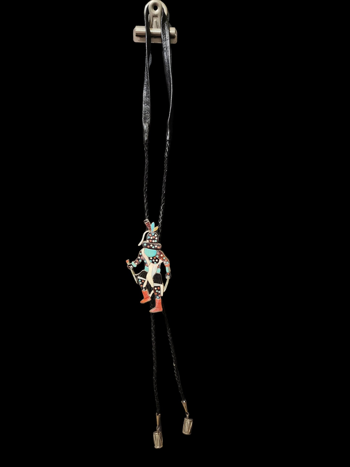 Zuni | Artist Edward Albert Beyuka | Kachina Inlay Bolo Tie | Vintage c.1950's | Sterling Silver