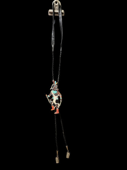 Zuni | Artist Edward Albert Beyuka | Kachina Inlay Bolo Tie | Vintage c.1950's | Sterling Silver
