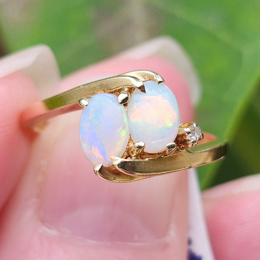 Tasmin | Ladies Australian White Crystal Opal & Diamond Ring | 14kt Yellow Gold