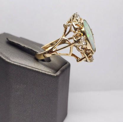 Claire | Coober Pedy Australian Crystal Opal & Diamond Ring | Estate | 14kt Yellow Gold