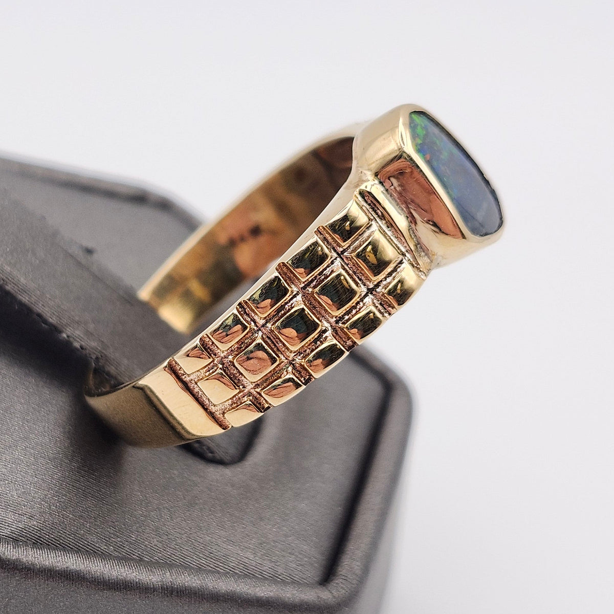 Preto | Men's 1.34ct Lightning Ridge Black Opal Ring | Custom | 14kt Yellow Gold